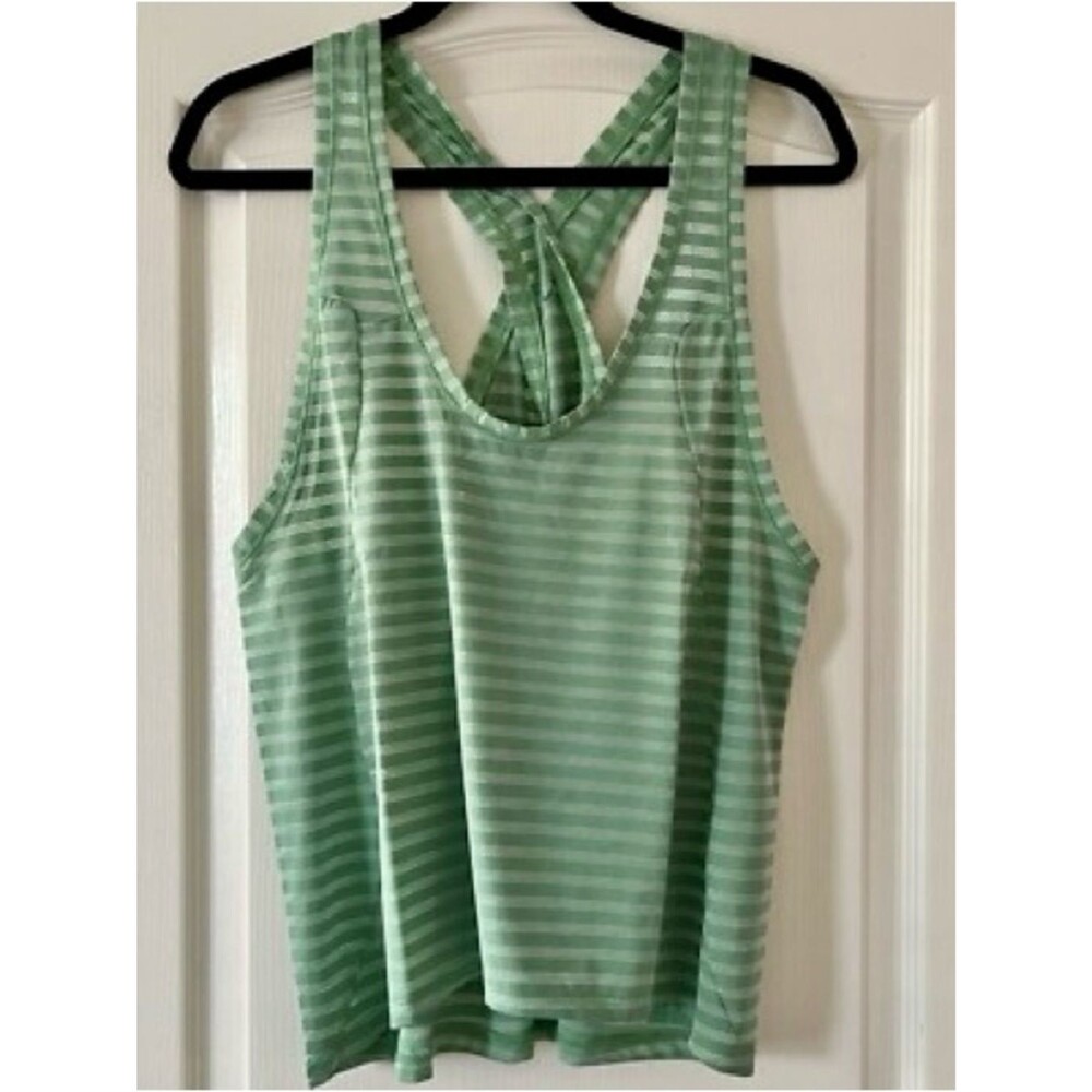 ZYIA Mint Green Striped Tank Top Criss Cross Back Athletic Workout Size Medium
